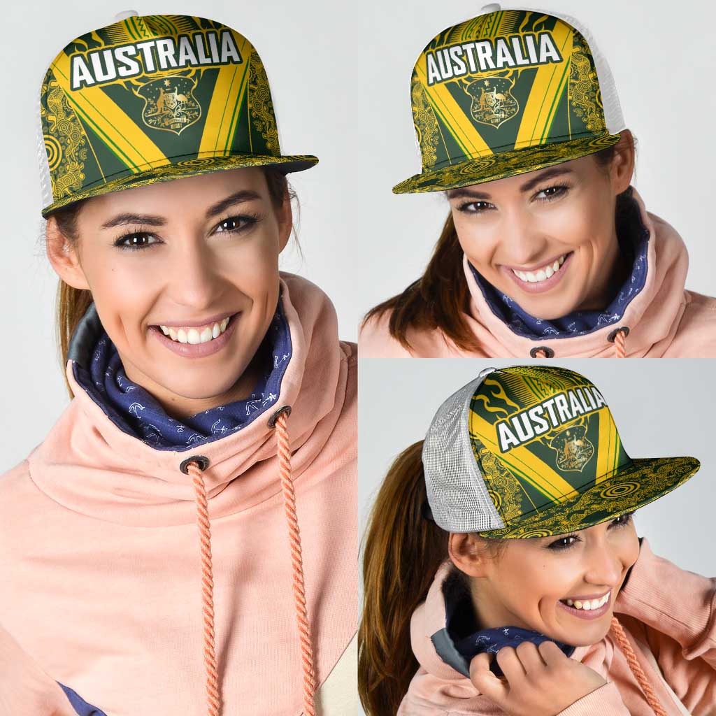 Australia Rugby Mesh Trucker Cap Aboriginal Art Sporty Style - Aussie Hoodie