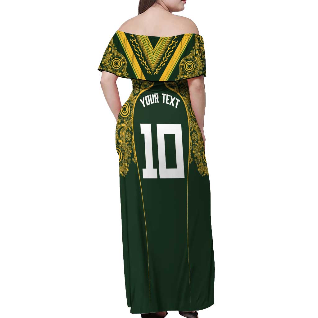 Australia Rugby Custom Off Shoulder Maxi Dress Aboriginal Art Sporty Style - Aussie Hoodie