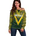 Australia Rugby Custom Off Shoulder Sweater Aboriginal Art Sporty Style - Aussie Hoodie