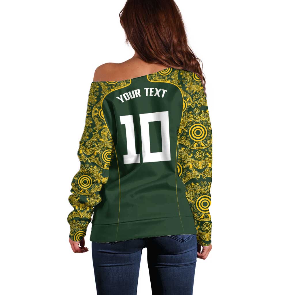 Australia Rugby Custom Off Shoulder Sweater Aboriginal Art Sporty Style - Aussie Hoodie