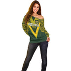 Australia Rugby Custom Off Shoulder Sweater Aboriginal Art Sporty Style - Aussie Hoodie