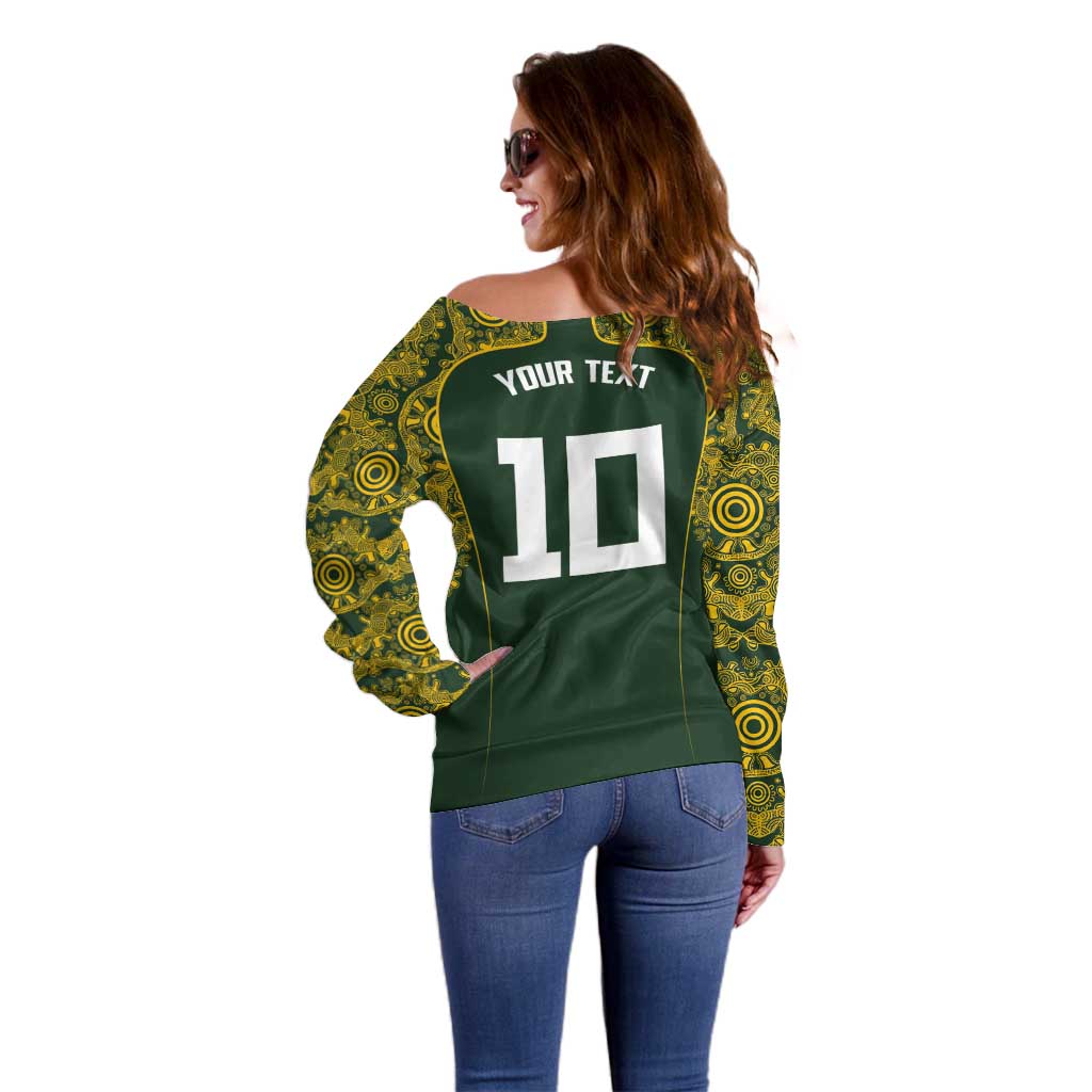 Australia Rugby Custom Off Shoulder Sweater Aboriginal Art Sporty Style - Aussie Hoodie
