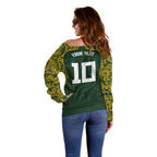 Australia Rugby Custom Off Shoulder Sweater Aboriginal Art Sporty Style - Aussie Hoodie