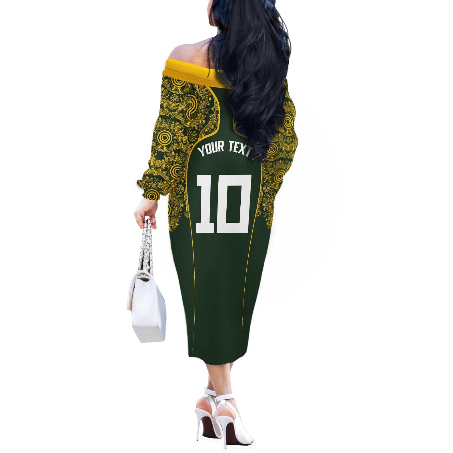 Australia Rugby Custom Off The Shoulder Long Sleeve Dress Aboriginal Art Sporty Style - Aussie Hoodie
