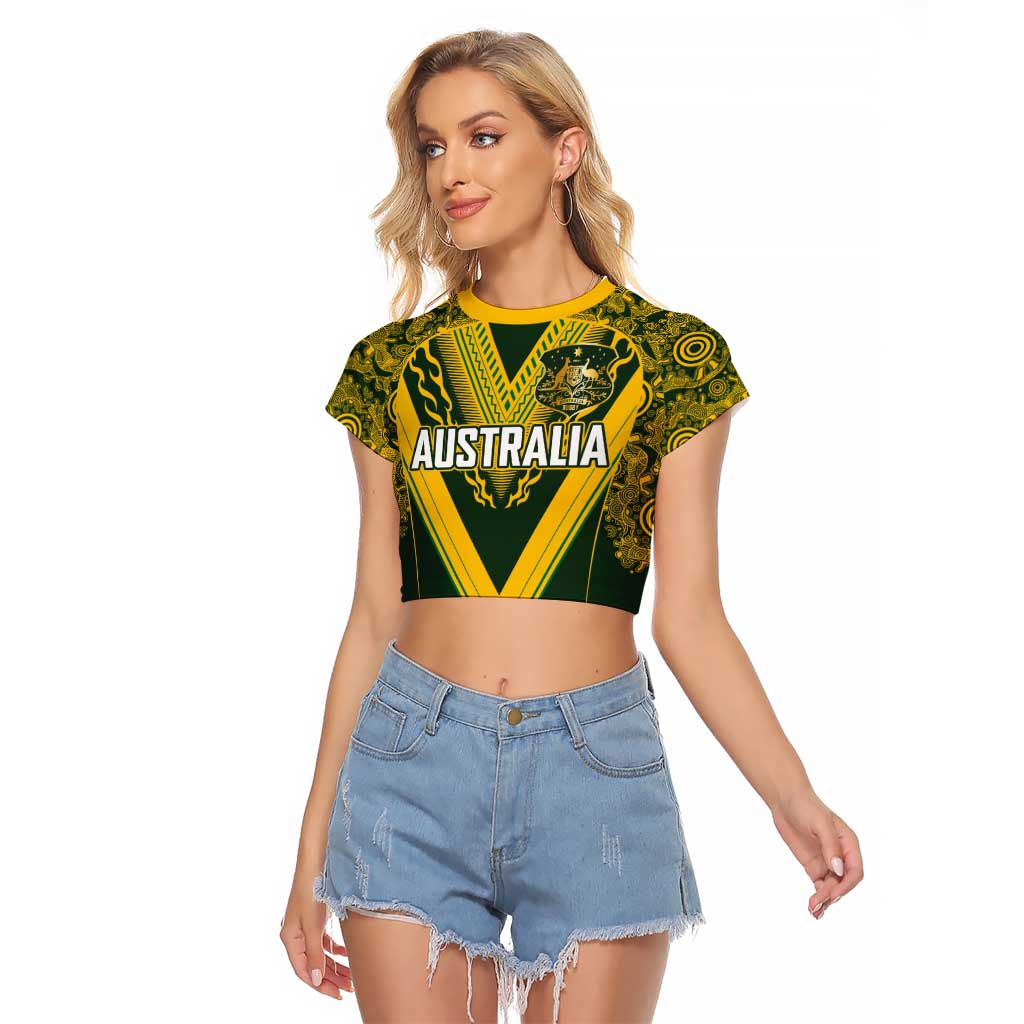 Australia Rugby Custom Raglan Cropped T Shirt Aboriginal Art Sporty Style - Aussie Hoodie