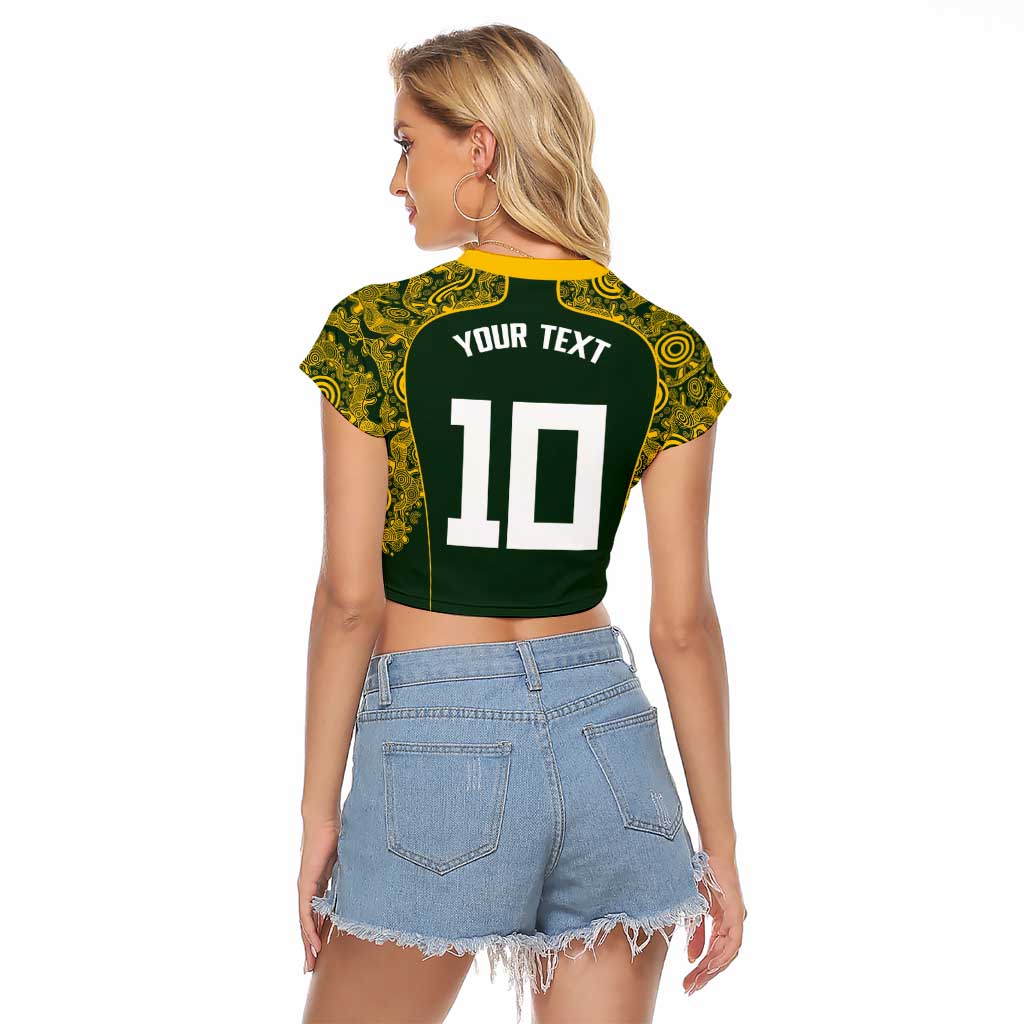 Australia Rugby Custom Raglan Cropped T Shirt Aboriginal Art Sporty Style - Aussie Hoodie