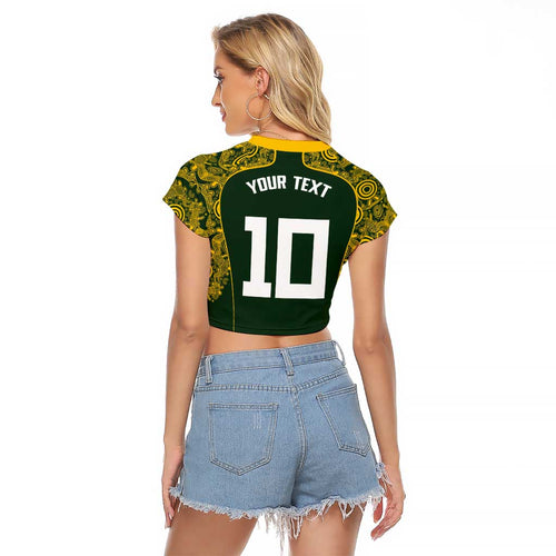 Australia Rugby Custom Raglan Cropped T Shirt Aboriginal Art Sporty Style - Aussie Hoodie