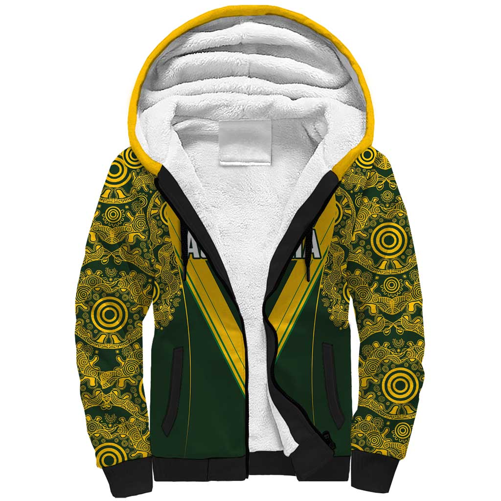 Australia Rugby Custom Sherpa Hoodie Aboriginal Art Sporty Style - Aussie Hoodie