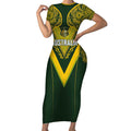 Australia Rugby Custom Short Sleeve Bodycon Dress Aboriginal Art Sporty Style - Aussie Hoodie