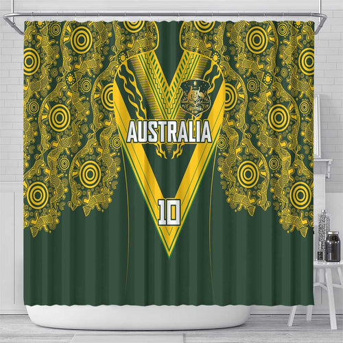 Australia Rugby Custom Shower Curtain Aboriginal Art Sporty Style - Aussie Hoodie