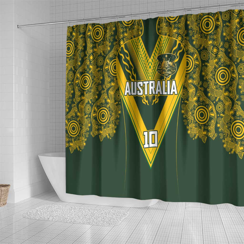 Australia Rugby Custom Shower Curtain Aboriginal Art Sporty Style - Aussie Hoodie