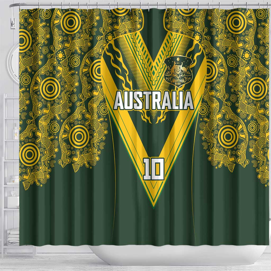 Australia Rugby Custom Shower Curtain Aboriginal Art Sporty Style - Aussie Hoodie