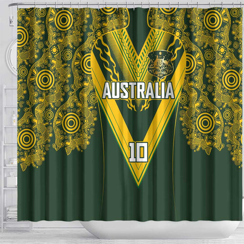Australia Rugby Custom Shower Curtain Aboriginal Art Sporty Style - Aussie Hoodie