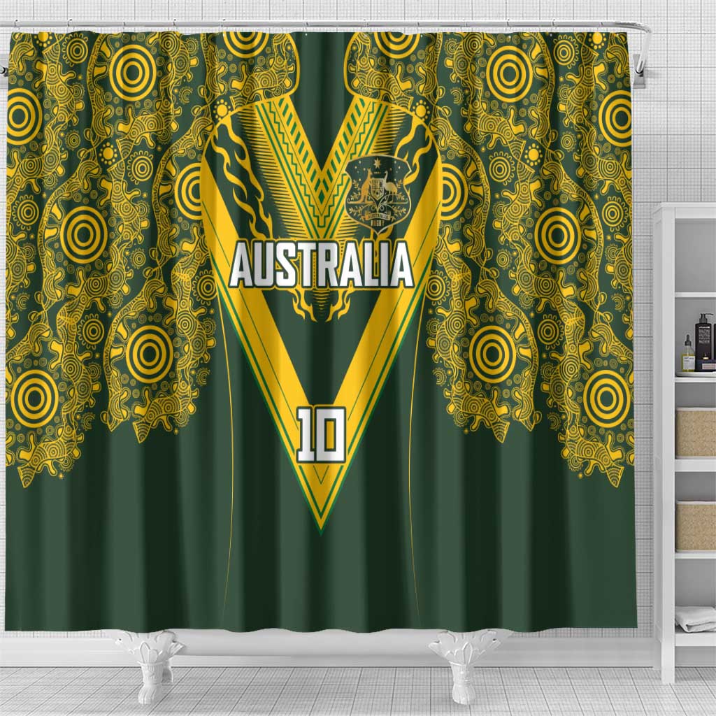 Australia Rugby Custom Shower Curtain Aboriginal Art Sporty Style - Aussie Hoodie