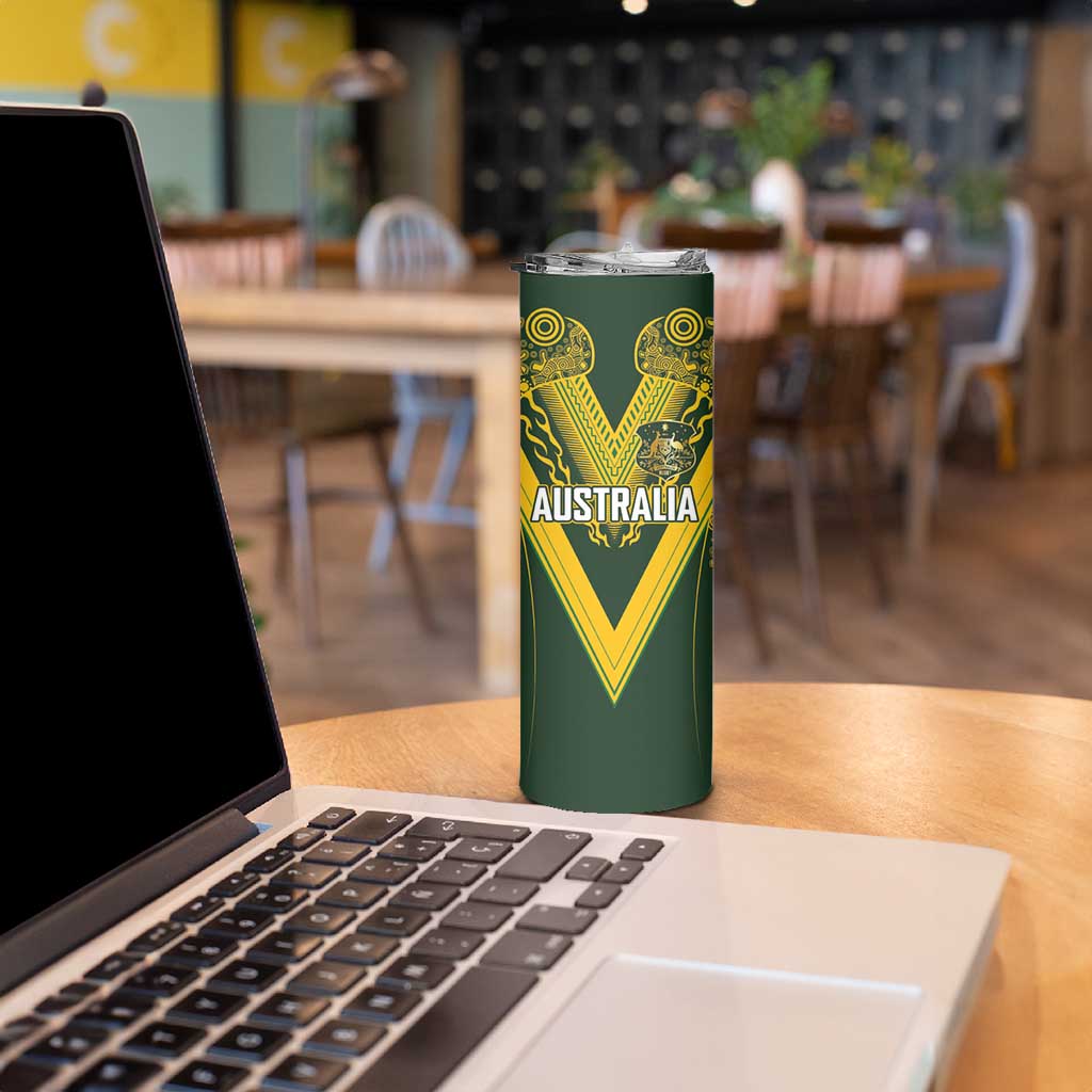 Australia Rugby Custom Skinny Tumbler Aboriginal Art Sporty Style - Aussie Hoodie