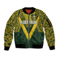 Australia Rugby Custom Sleeve Zip Bomber Jacket Aboriginal Art Sporty Style - Aussie Hoodie