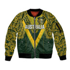Australia Rugby Custom Sleeve Zip Bomber Jacket Aboriginal Art Sporty Style - Aussie Hoodie