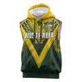 Australia Rugby Custom Sleeveless Hoodie Aboriginal Art Sporty Style - Aussie Hoodie
