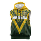 Australia Rugby Custom Sleeveless Hoodie Aboriginal Art Sporty Style - Aussie Hoodie