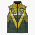 Australia Rugby Custom Sleeveless Puffer Jacket Aboriginal Art Sporty Style - Aussie Hoodie