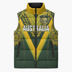 Australia Rugby Custom Sleeveless Puffer Jacket Aboriginal Art Sporty Style - Aussie Hoodie