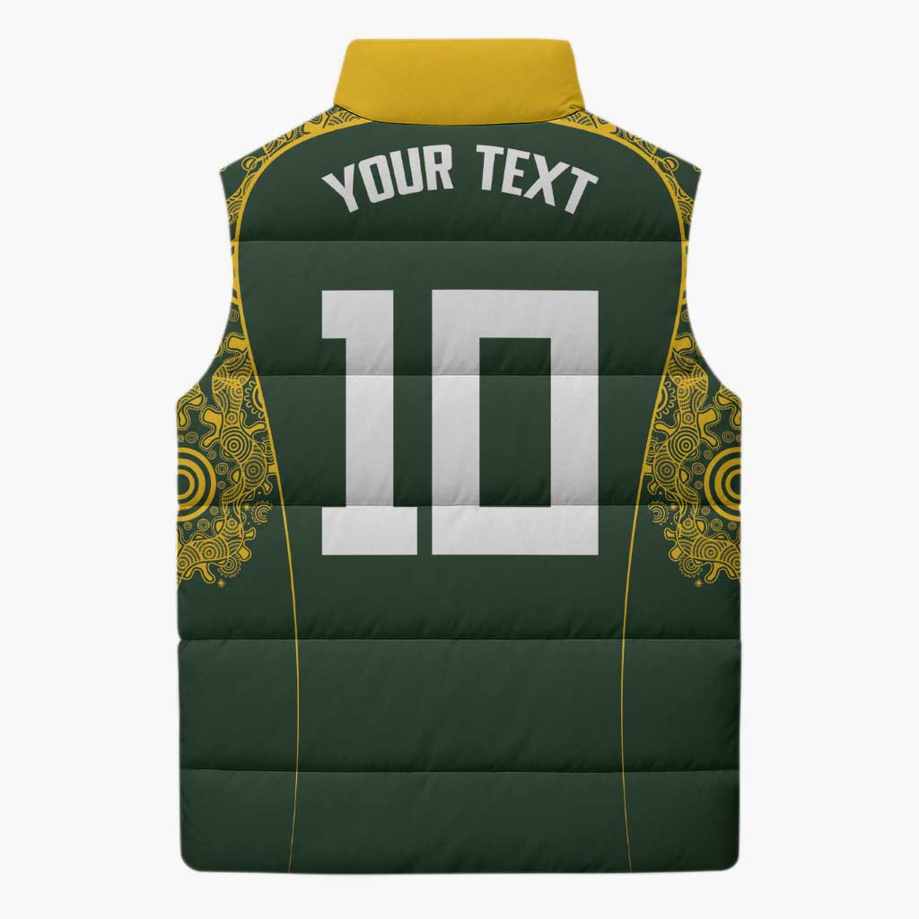 Australia Rugby Custom Sleeveless Puffer Jacket Aboriginal Art Sporty Style - Aussie Hoodie