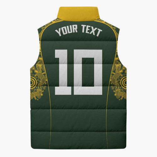 Australia Rugby Custom Sleeveless Puffer Jacket Aboriginal Art Sporty Style - Aussie Hoodie
