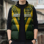 Australia Rugby Custom Sleeveless Puffer Jacket Aboriginal Art Sporty Style - Aussie Hoodie