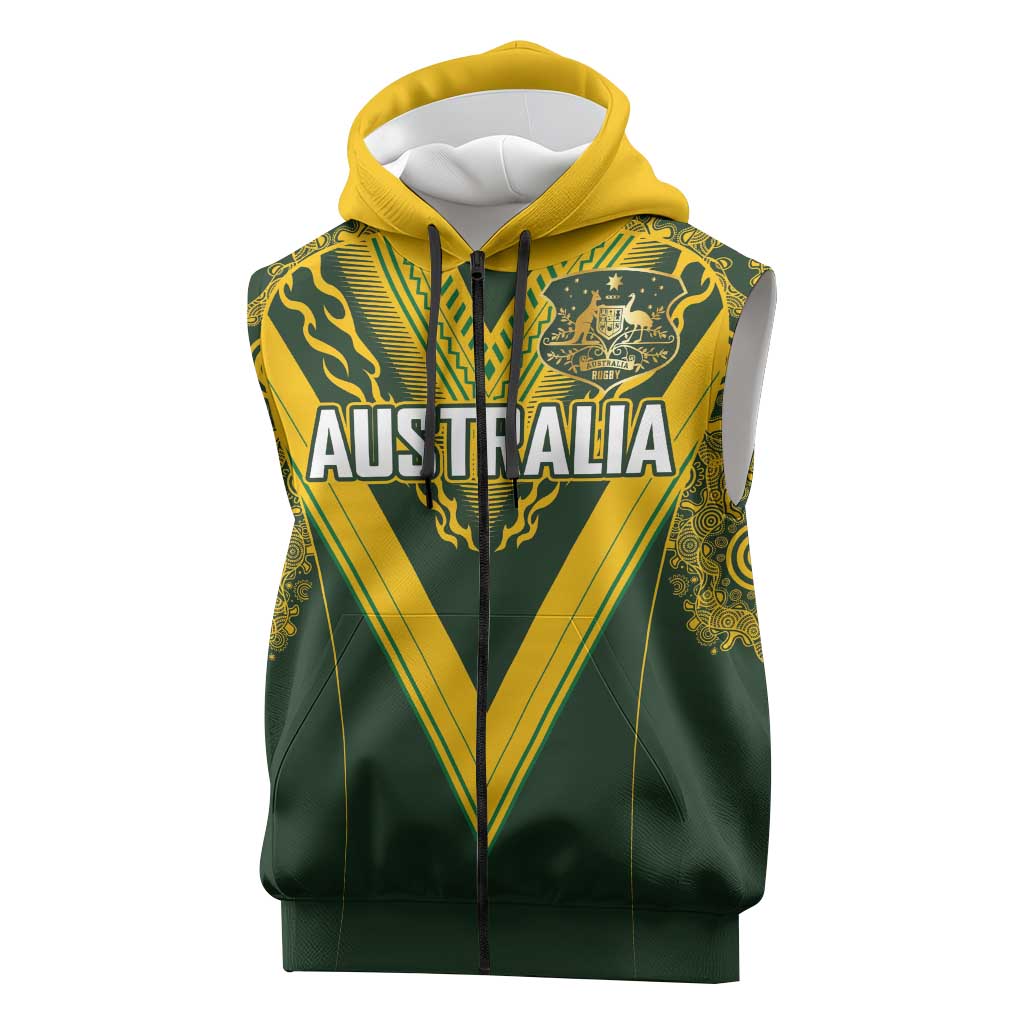 Australia Rugby Custom Sleeveless Zip Hoodie Aboriginal Art Sporty Style LT03