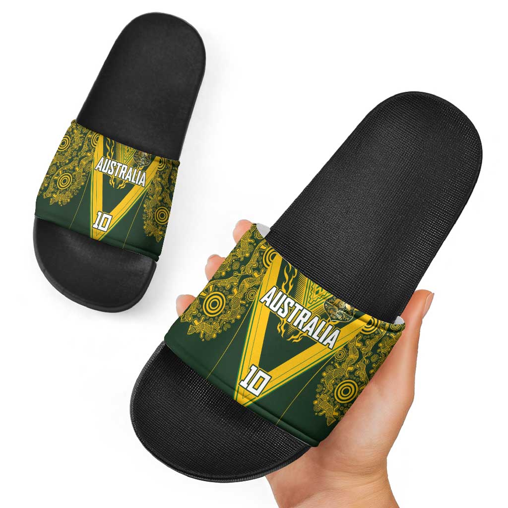 Australia Rugby Custom Slide Sandals Aboriginal Art Sporty Style - Aussie Hoodie