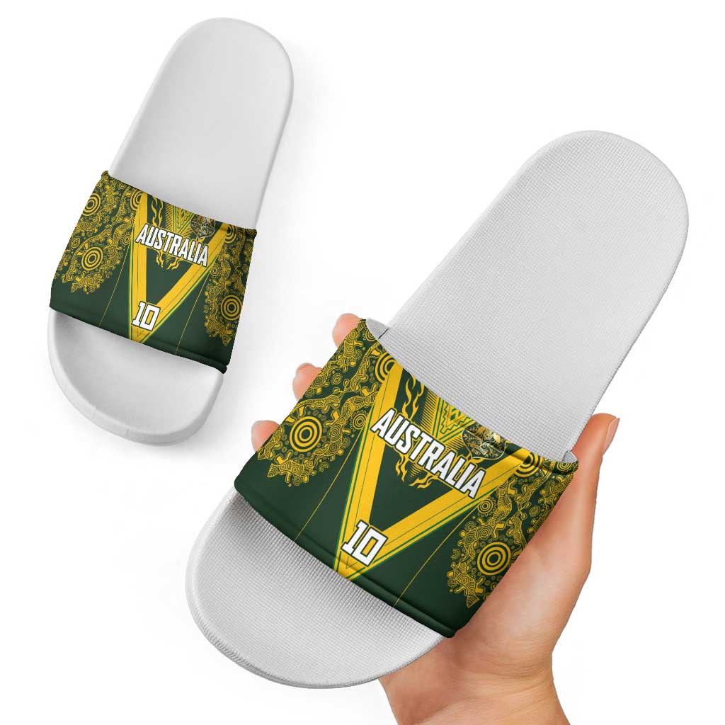 Australia Rugby Custom Slide Sandals Aboriginal Art Sporty Style - Aussie Hoodie