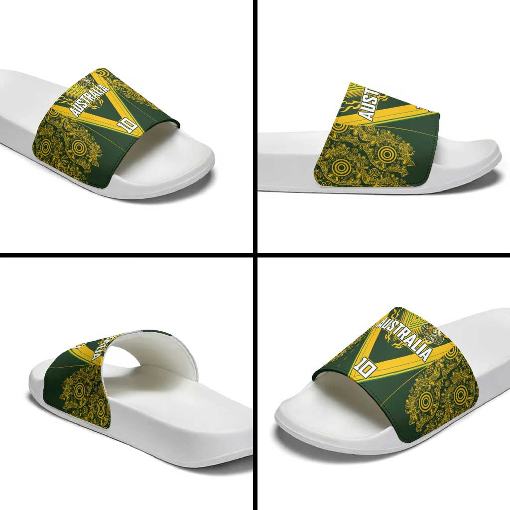 Australia Rugby Custom Slide Sandals Aboriginal Art Sporty Style - Aussie Hoodie