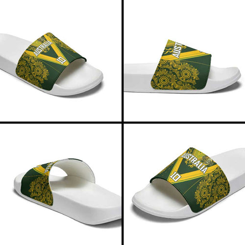 Australia Rugby Custom Slide Sandals Aboriginal Art Sporty Style - Aussie Hoodie
