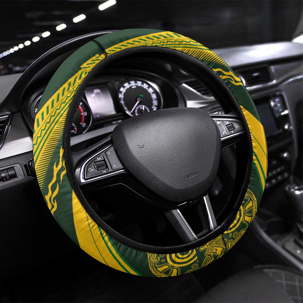 Australia Rugby Steering Wheel Cover Aboriginal Art Sporty Style - Aussie Hoodie