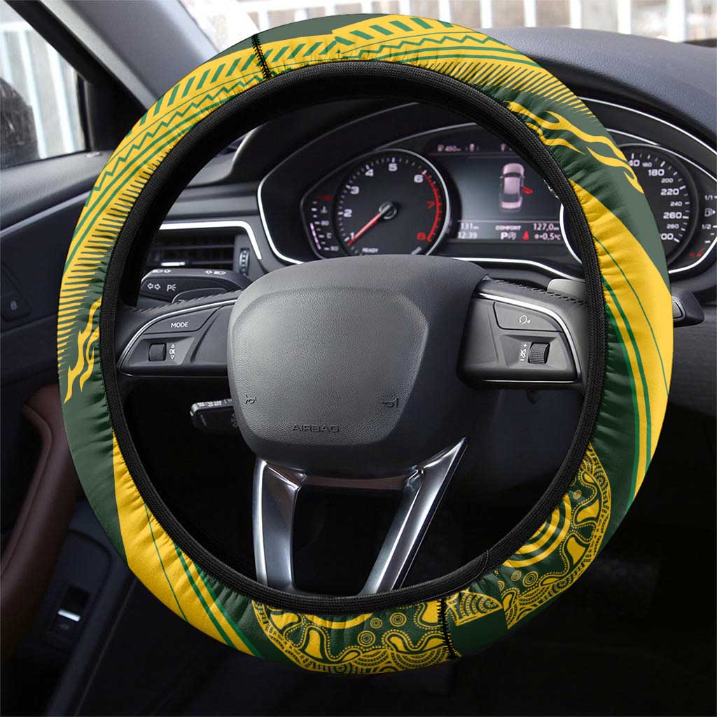 Australia Rugby Steering Wheel Cover Aboriginal Art Sporty Style - Aussie Hoodie