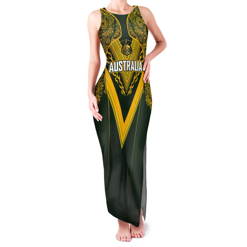Australia Rugby Custom Tank Maxi Dress Aboriginal Art Sporty Style - Aussie Hoodie