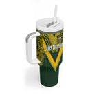 Australia Rugby Custom Tumbler With Handle Aboriginal Art Sporty Style - Aussie Hoodie