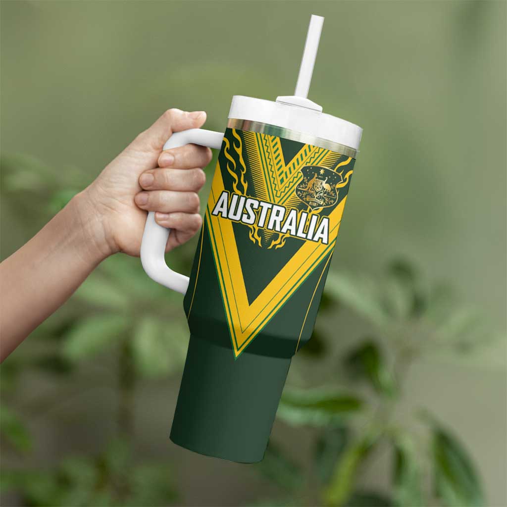 Australia Rugby Custom Tumbler With Handle Aboriginal Art Sporty Style - Aussie Hoodie