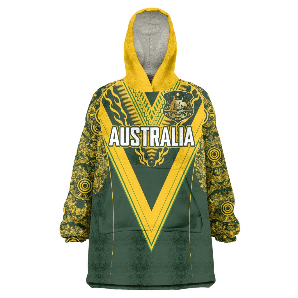 Australia Rugby Custom Wearable Blanket Hoodie Aboriginal Art Sporty Style - Aussie Hoodie
