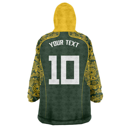 Australia Rugby Custom Wearable Blanket Hoodie Aboriginal Art Sporty Style - Aussie Hoodie