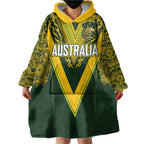 Australia Rugby Custom Wearable Blanket Hoodie Aboriginal Art Sporty Style - Aussie Hoodie