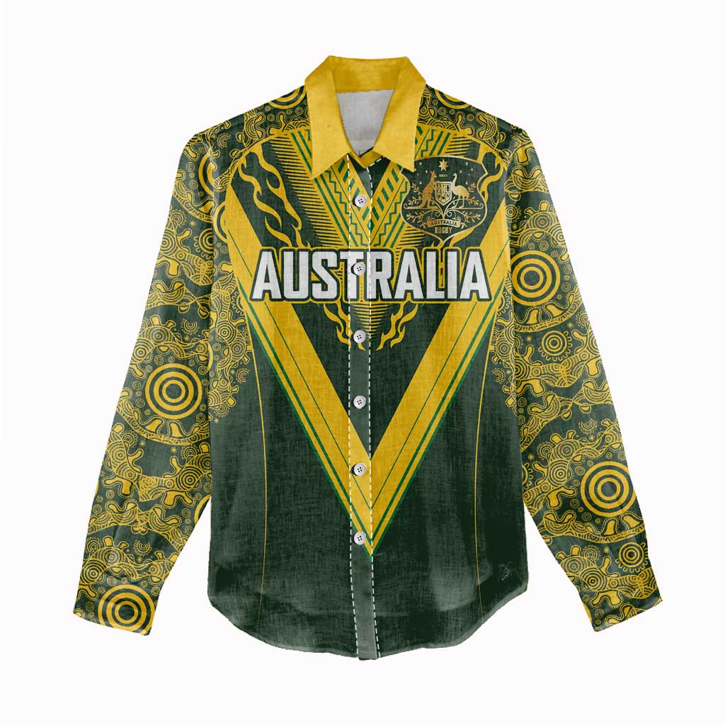 Australia Rugby Custom Women Casual Shirt Aboriginal Art Sporty Style - Aussie Hoodie