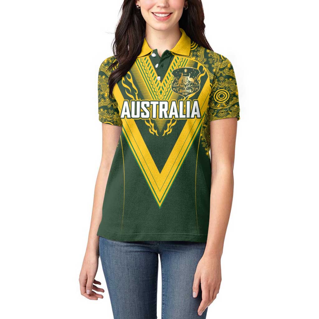 Australia Rugby Custom Women Polo Shirt Aboriginal Art Sporty Style - Aussie Hoodie