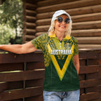 Australia Rugby Custom Women Polo Shirt Aboriginal Art Sporty Style - Aussie Hoodie