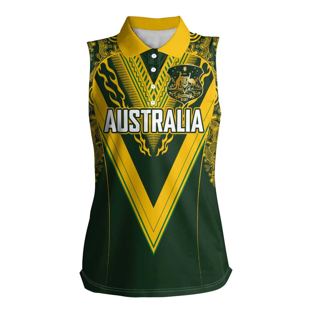 Australia Rugby Custom Women Sleeveless Polo Shirt Aboriginal Art Sporty Style - Aussie Hoodie