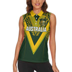 Australia Rugby Custom Women Sleeveless Polo Shirt Aboriginal Art Sporty Style - Aussie Hoodie