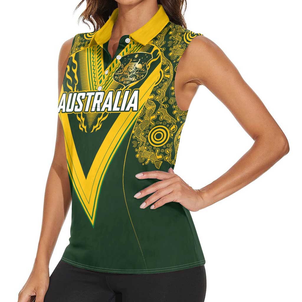 Australia Rugby Custom Women Sleeveless Polo Shirt Aboriginal Art Sporty Style - Aussie Hoodie