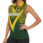 Australia Rugby Custom Women Sleeveless Polo Shirt Aboriginal Art Sporty Style - Aussie Hoodie