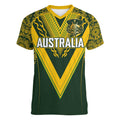 Australia Rugby Custom Women V-Neck T-Shirt Aboriginal Art Sporty Style - Aussie Hoodie