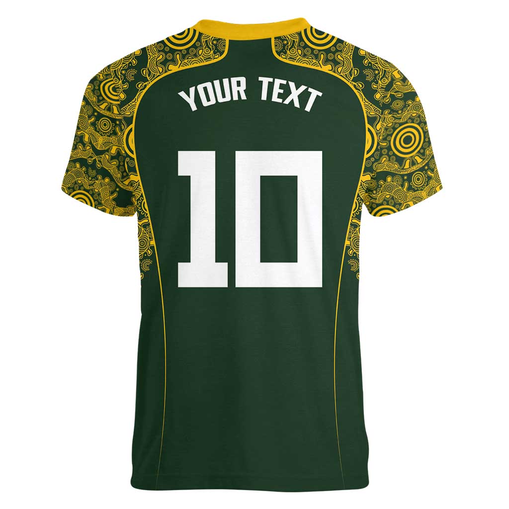 Australia Rugby Custom Women V-Neck T-Shirt Aboriginal Art Sporty Style - Aussie Hoodie